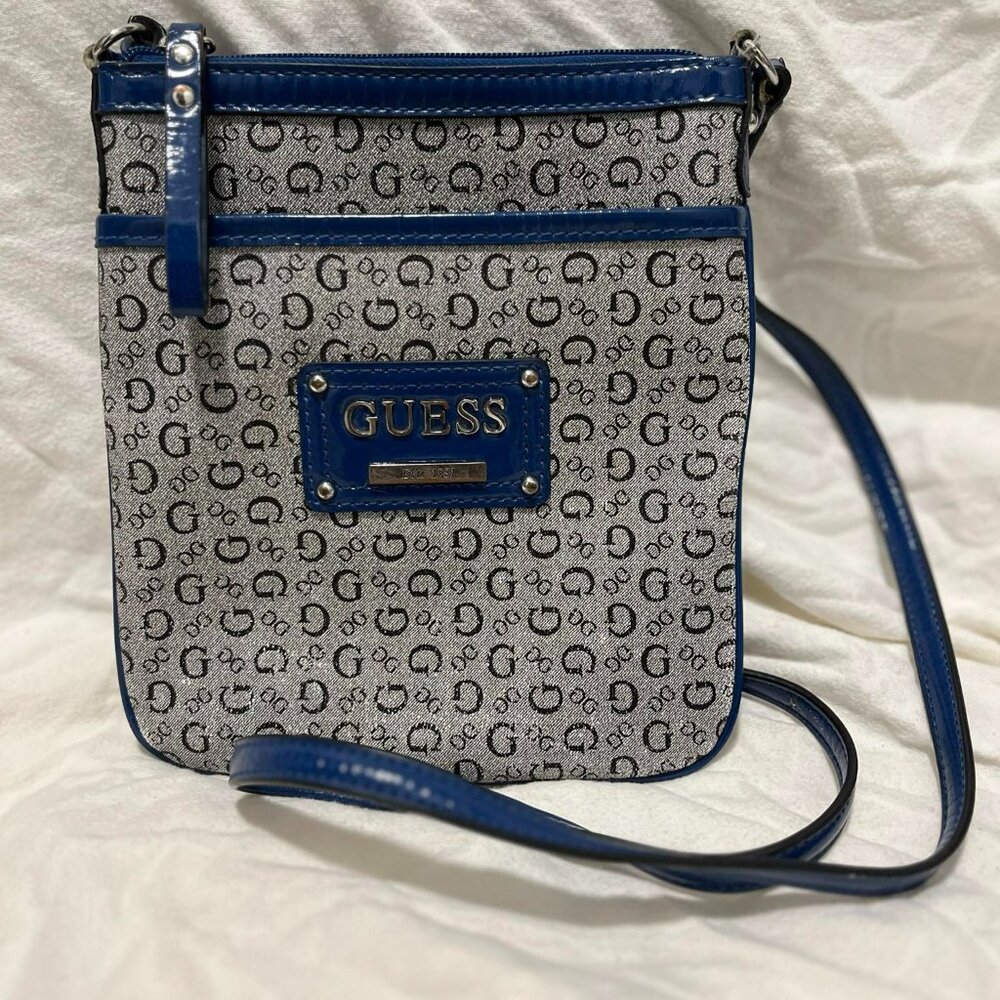 GUESS Anagram Messenger Crossbody Bag - Light Brown & Navy